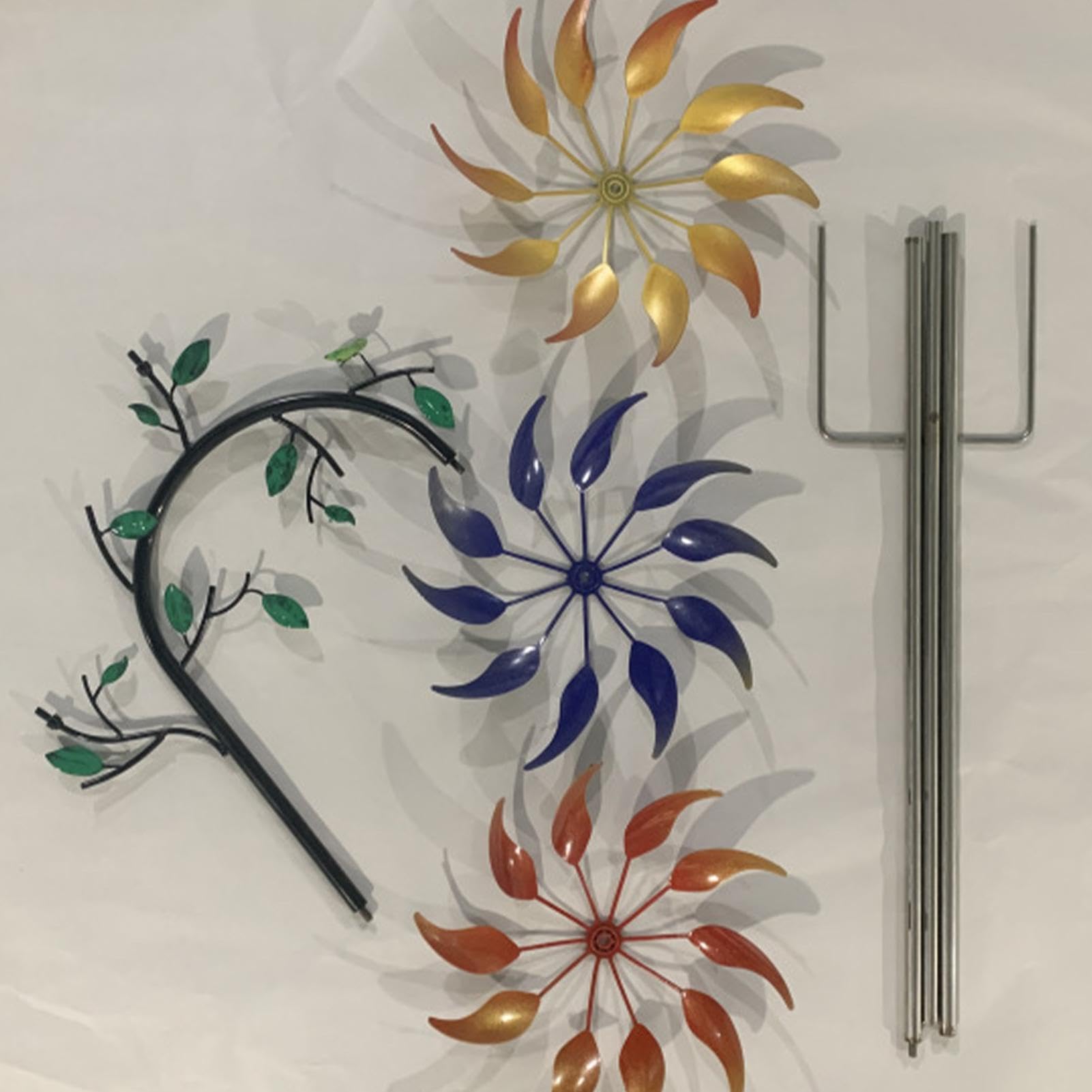 Molinillos de viento de metal con estaca, decoración de jardín de hierro resistente a la intemperie para patio al aire libre, césped, camino, porche, patio, pasarela