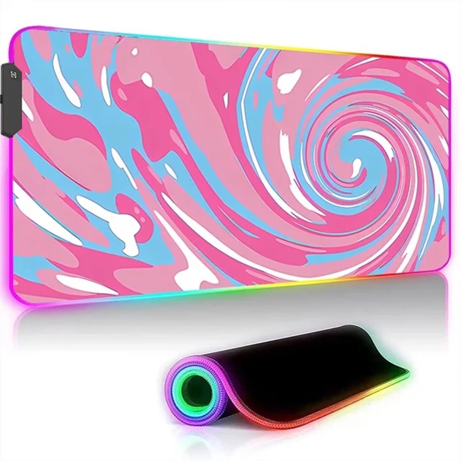 Rosado Azul RGB Alfombrilla de ratón para Juegos 900x400x4mm Alfombrilla Ratón Grande Alfombrilla de Escritorio LED con Base de Goma Antideslizante para Gamers PC y Portátil
