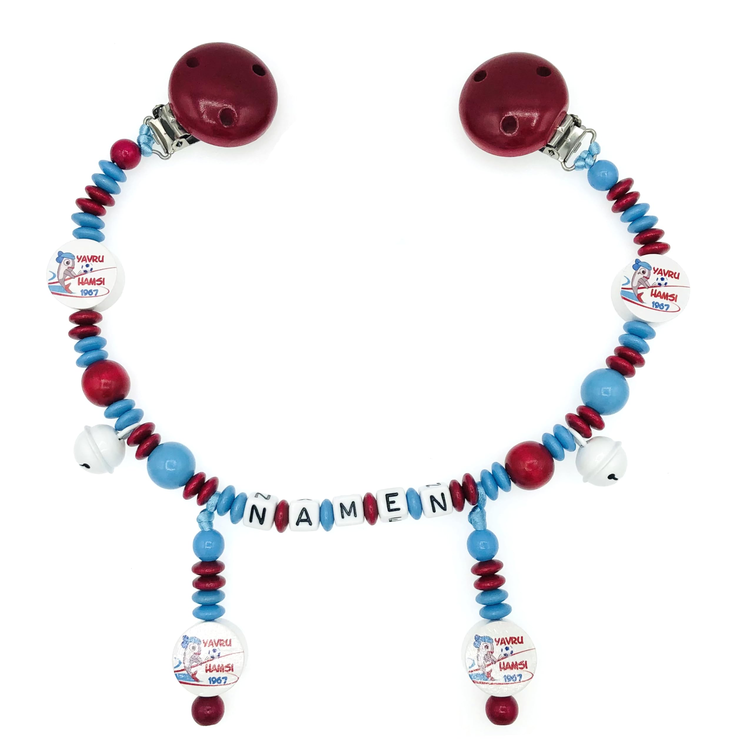 Set Nuckelkette + Kinderwagenkette mit Namen " für TRABZONSPOR Fan - YAVRU HAMSI " Skybalu Bordeauxrot/Baby/Unisex/Personalisiert/HANDMADE