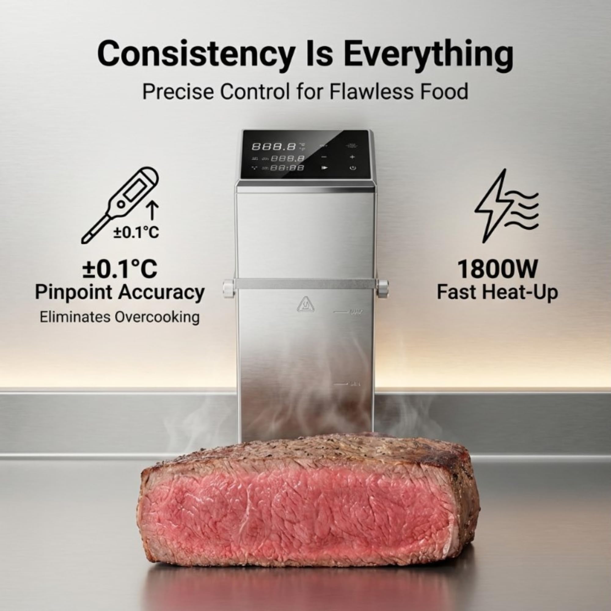 Sous Vide Immersion Circulator, Precision Thermal Cooker with Digital Temperature Control, Waterproof Stainless Steel Cooker for Home & Commercial Kitchens, 13 Gallon Capacity, SV310
