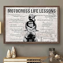 KiLiWin Personalized Motocross Life Lessons Poster Canvas Gift For Motocross Player With Name and Number Wall Art Print Home Decor Gift For Man For Son Birthday Racing Lover Poster Room Decor