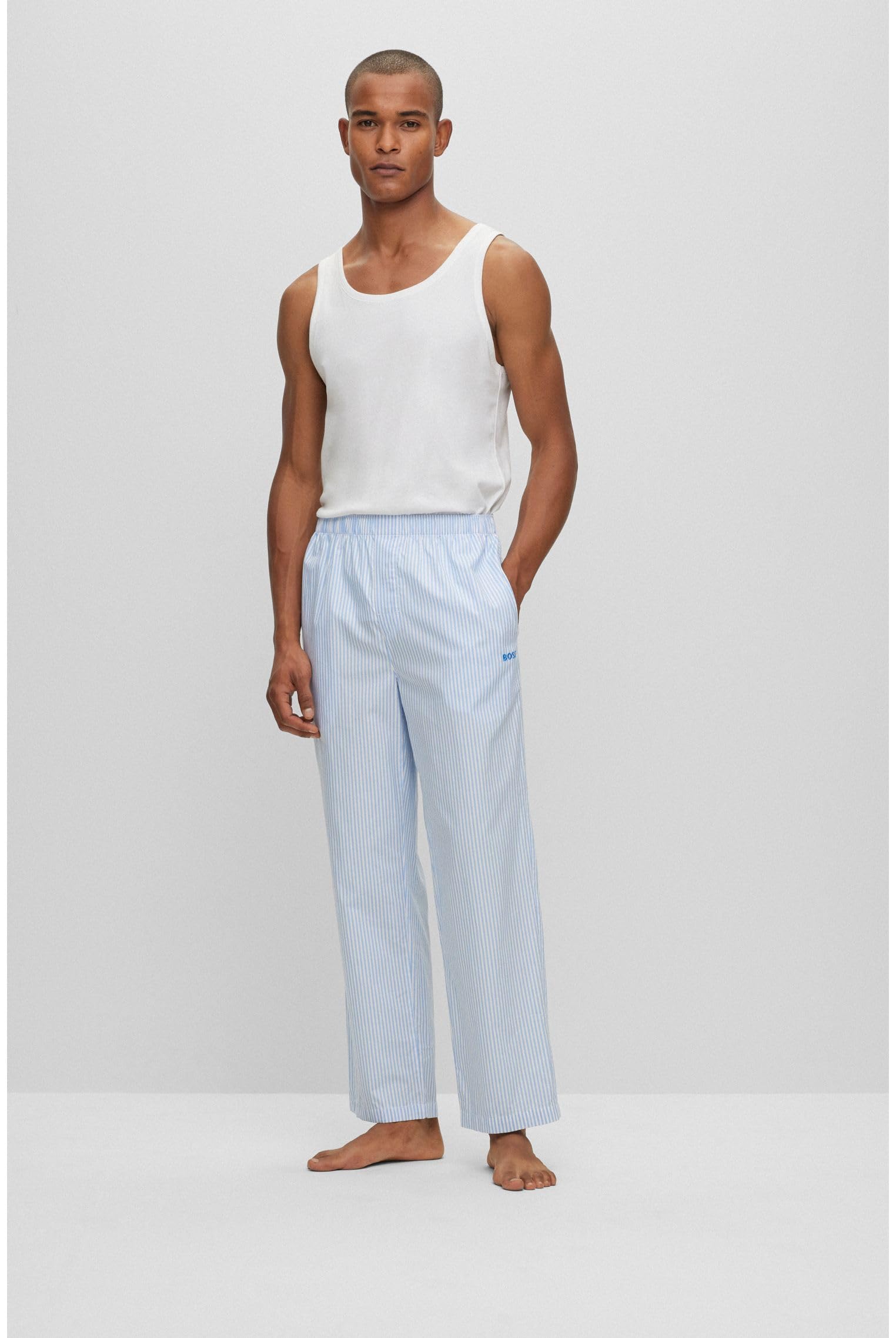 BOSS Herren Stripe Pants Gestreifte Pyjama-Hose aus Baumwoll-Popeline mit Logo-Stickerei