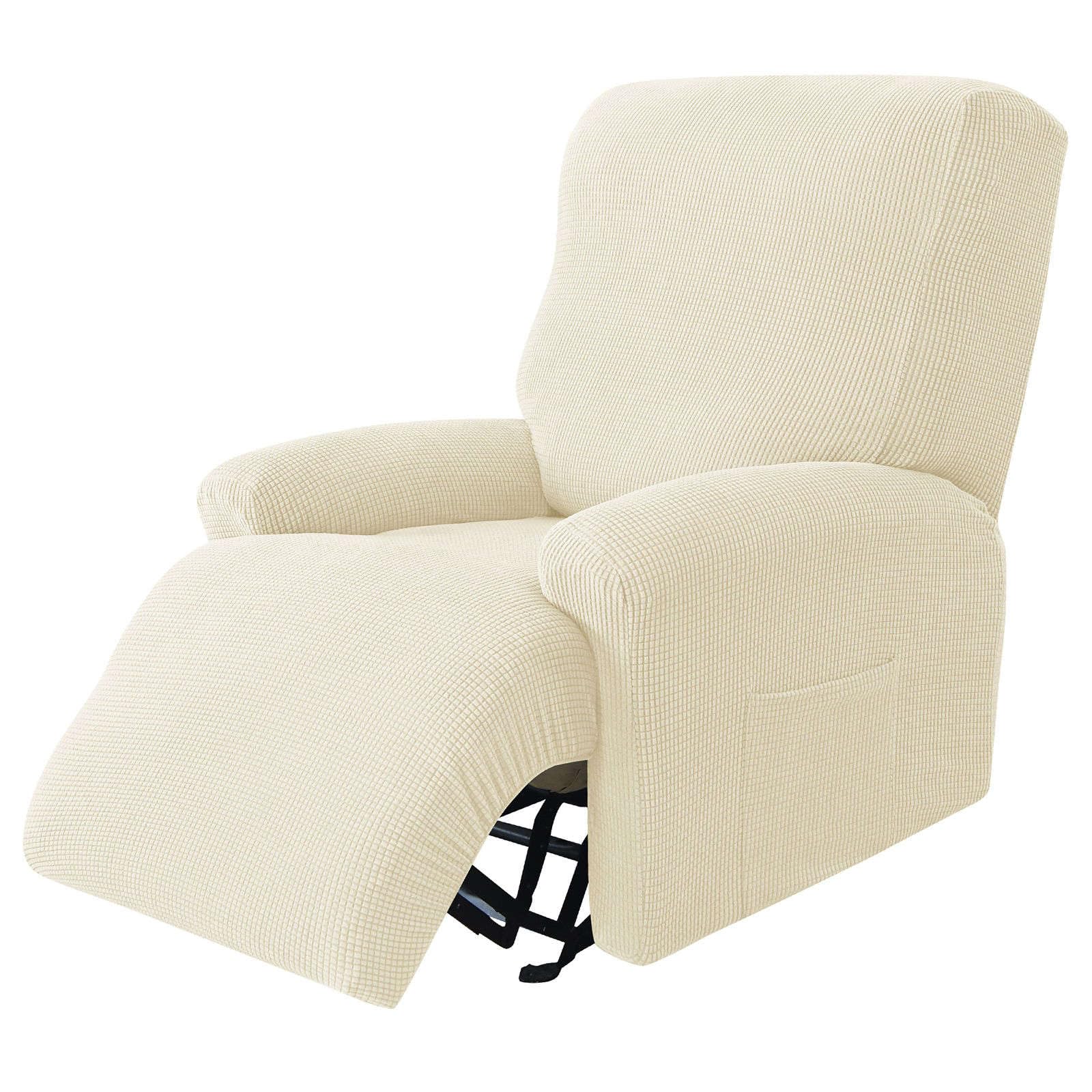 Clgty Beige Stretch 4-Piece Recliner Chair Covers, Soft Jacquard Fabric Reclining Sofa Slipcover With Pocket Armchair Covers For Pets Kids-1 Seater