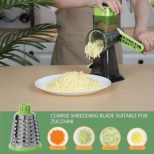 Miniatura 2 de Rallador rotativo de queso multiusos, de acero inoxidable, con asa, sin esfuerzo, para verduras, nueces y frutas, con base de succión y cepillo de