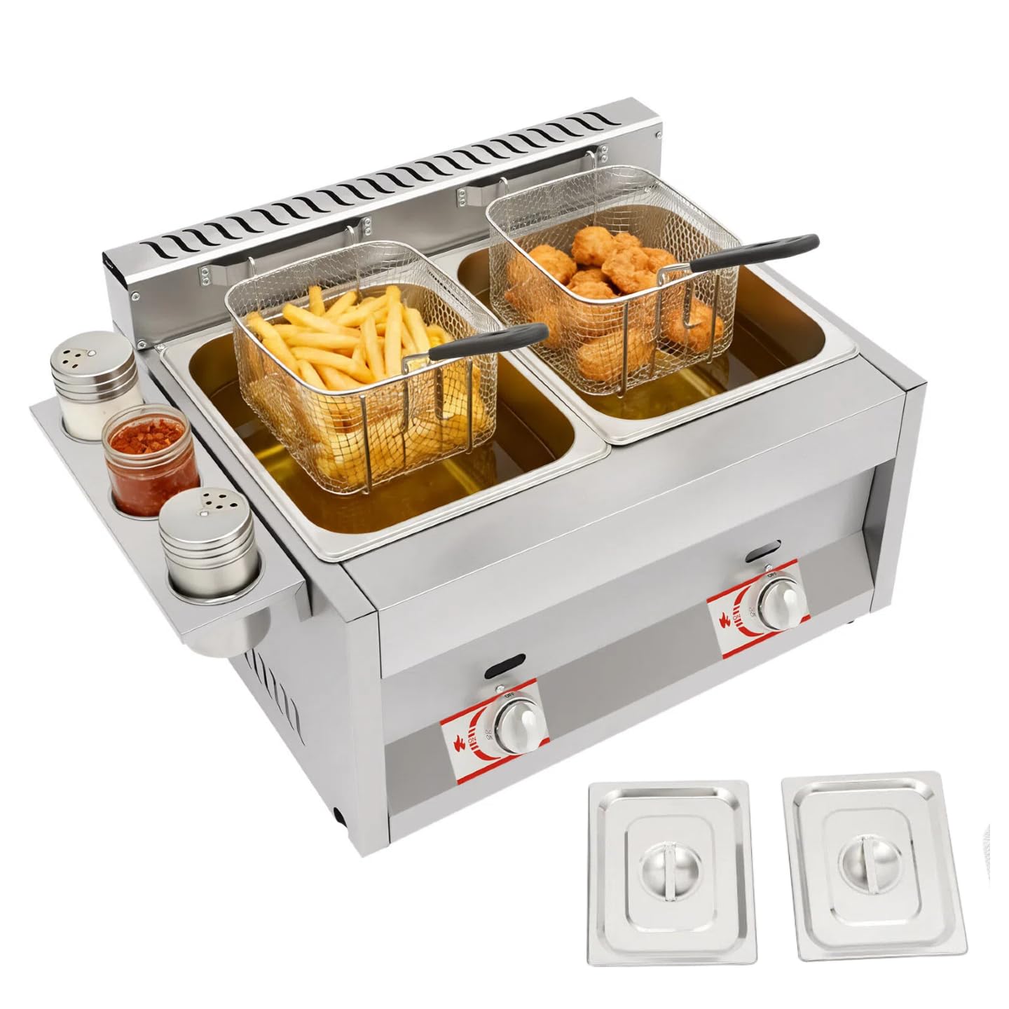 Podwójna frytkownica gazowa 2 x 6 l, stal nierdzewna, 50-380°C