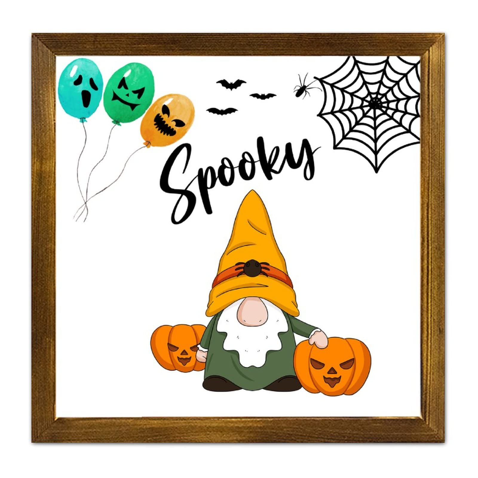 Décoration Halloween en bois pour remplacer les stickers muraux, cadre durable nain citrouille