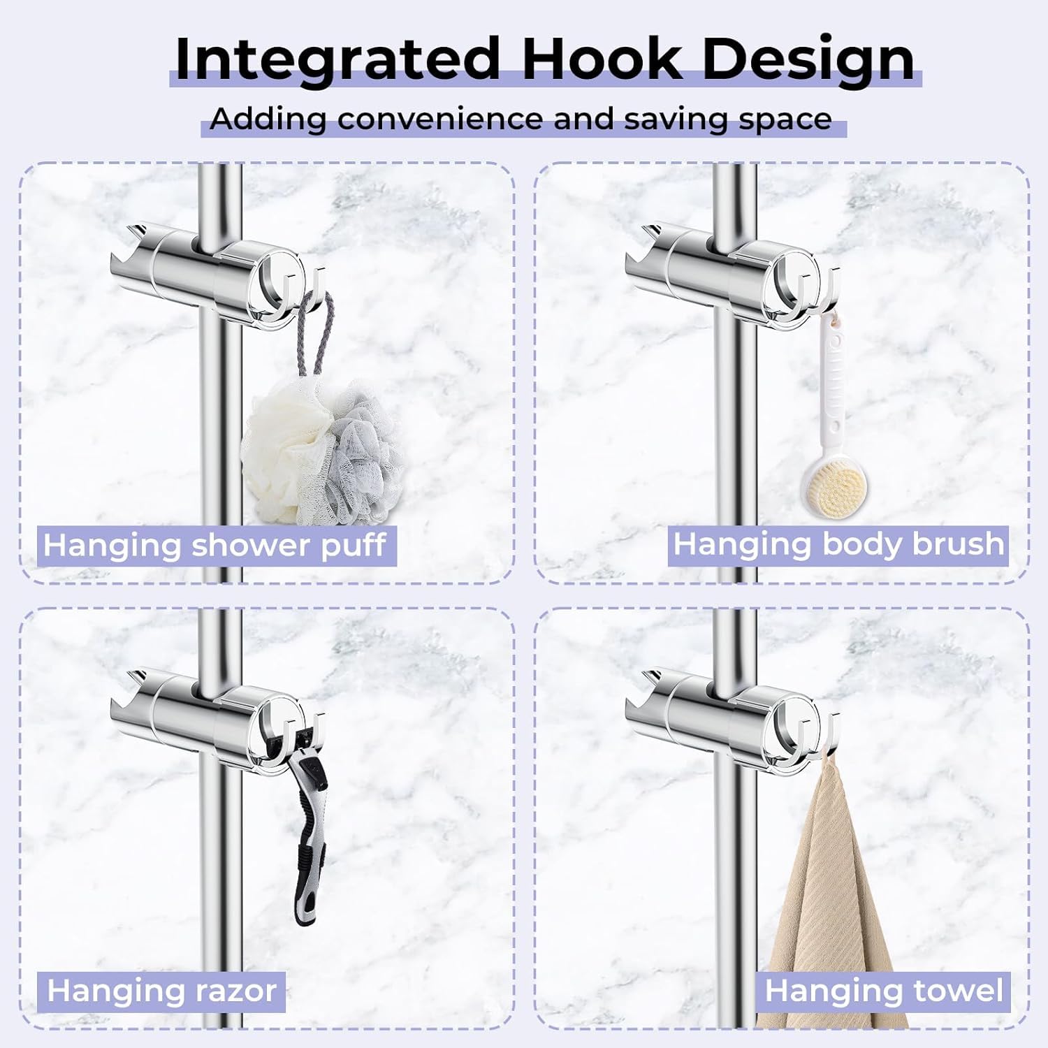 Alyvisun Shower Head Holder with 2 Hooks, Adjustable Shower Holder Bracket for 16-27mm Slide Rod - Image 4