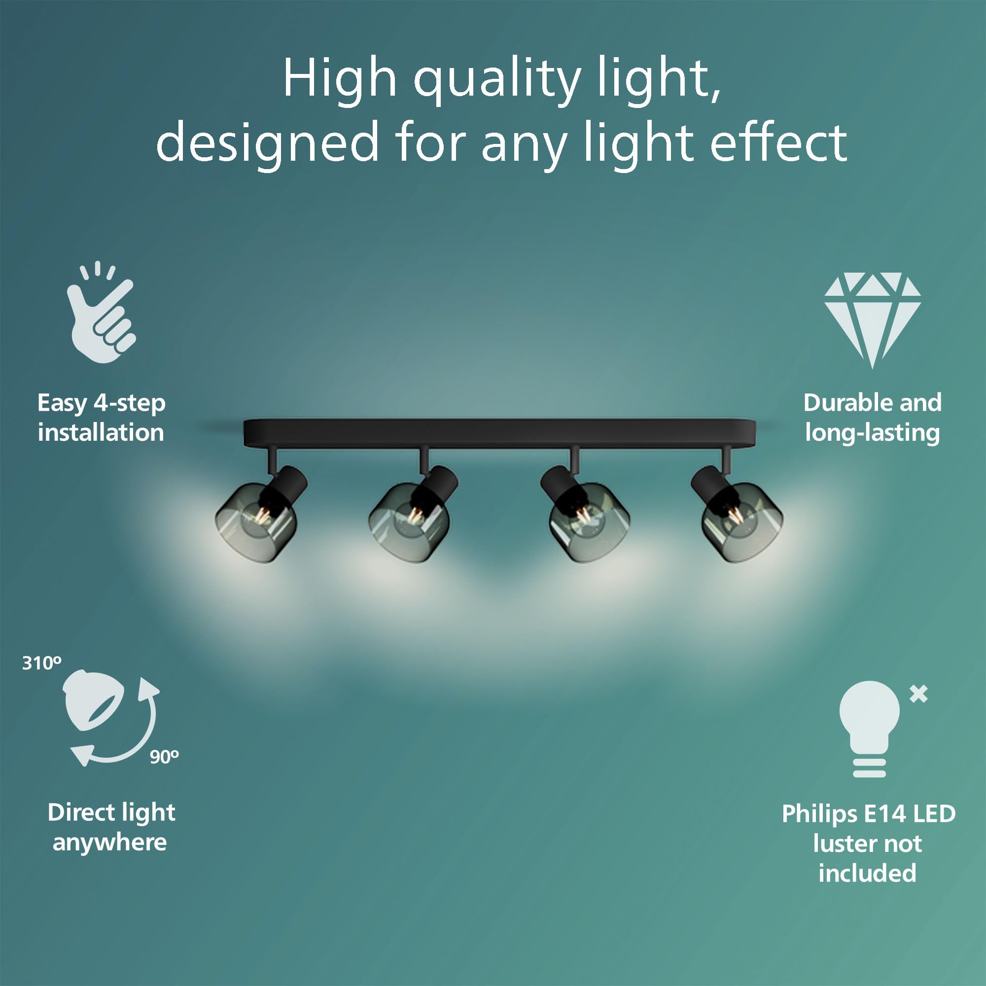PHILIPS Sleet Spot 4-Head, E14 not Included, Black, IP20 - Image 2