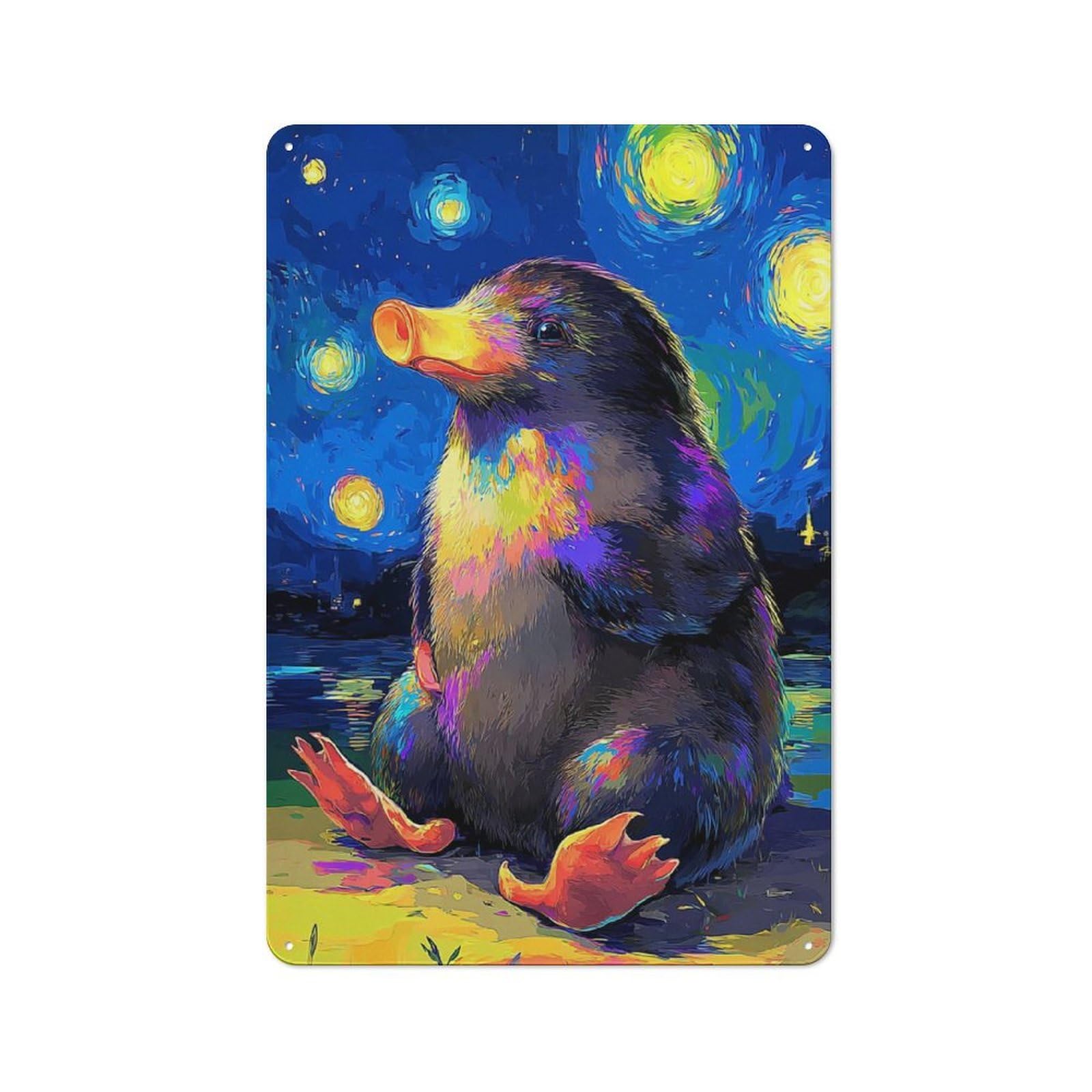Junmoney Starry Night Penguin Tin Sign 30X20cm With For Living Room Wall, Rustic Decor, For Living Room Decor Lovers
