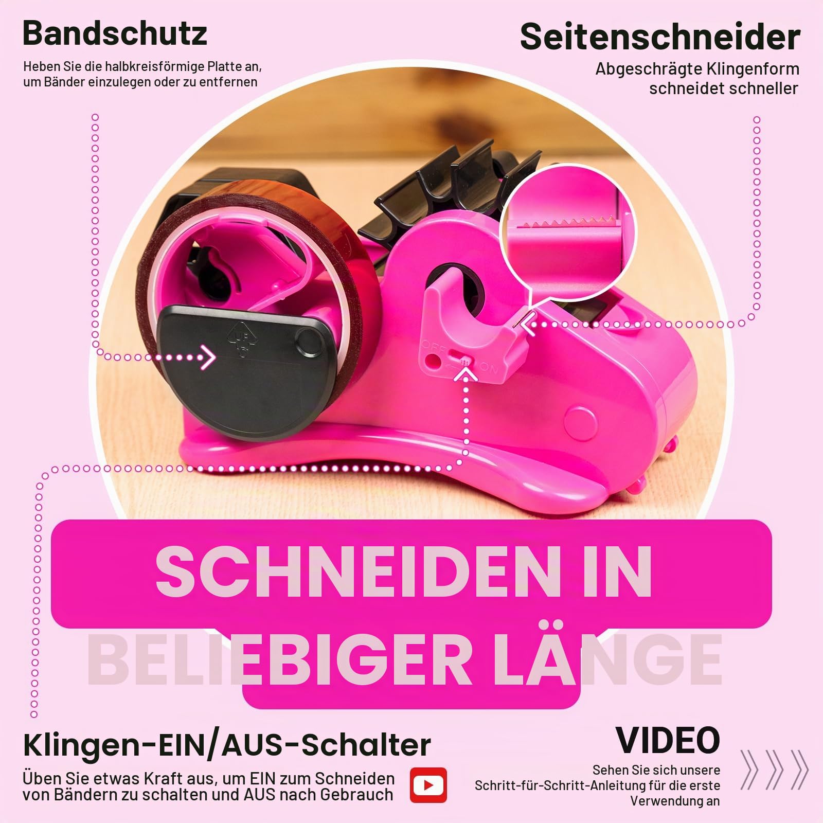THINKLEARN Heißklebebandspender für Sublimation, Wärmeübertragungsbandspender mit Schneidset, 2,5 cm und 7,6 cm Kern, Multirollen-Schnittbandspender zum Basteln, vorgeschnittene 3,6 cm Teile