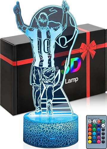 Luz nocturna de fútbol para niños, ilusión óptica 3D, luz de estado de ánimo de 16 colores s LED regulable con decoración de fútbol para sala