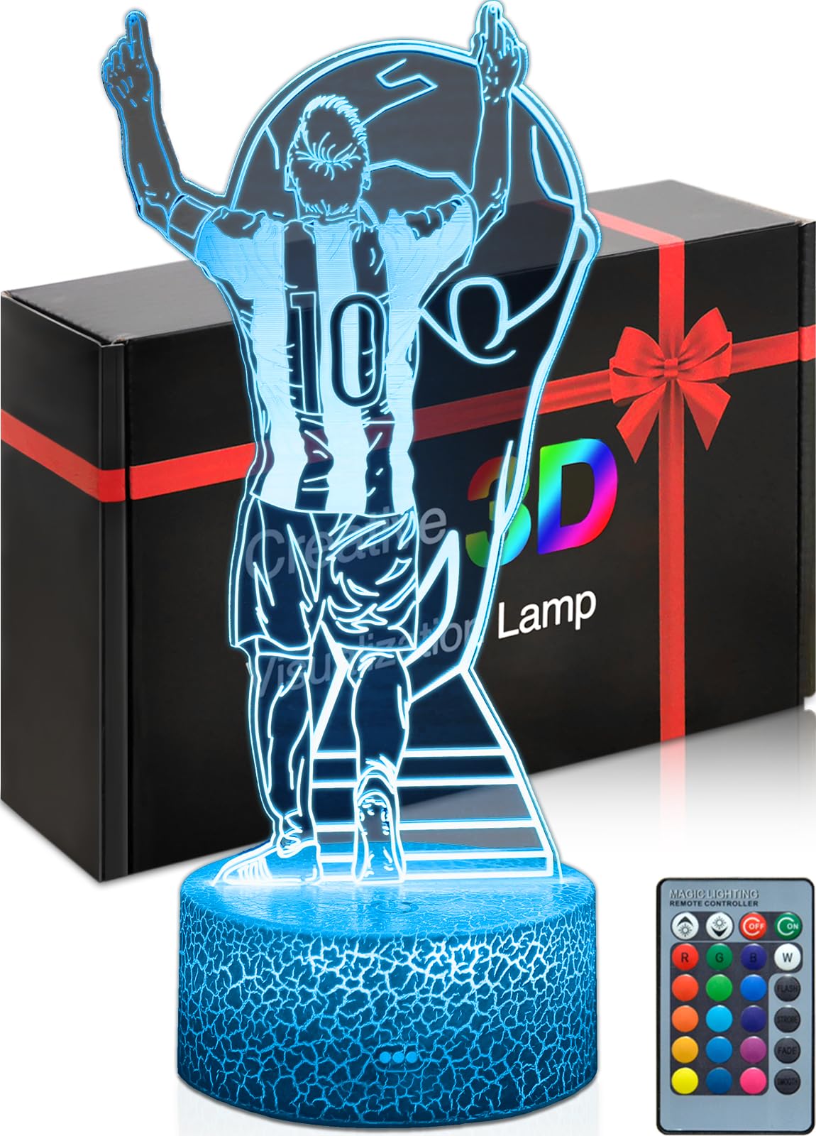 Soccer Night Light for Kids, 3D Optical Illusion Mood Light 16 Colors LED Dimmable with Remote Room Football Decor, Soccer Lamp Gifts Toys for Boys Girls Teens Men