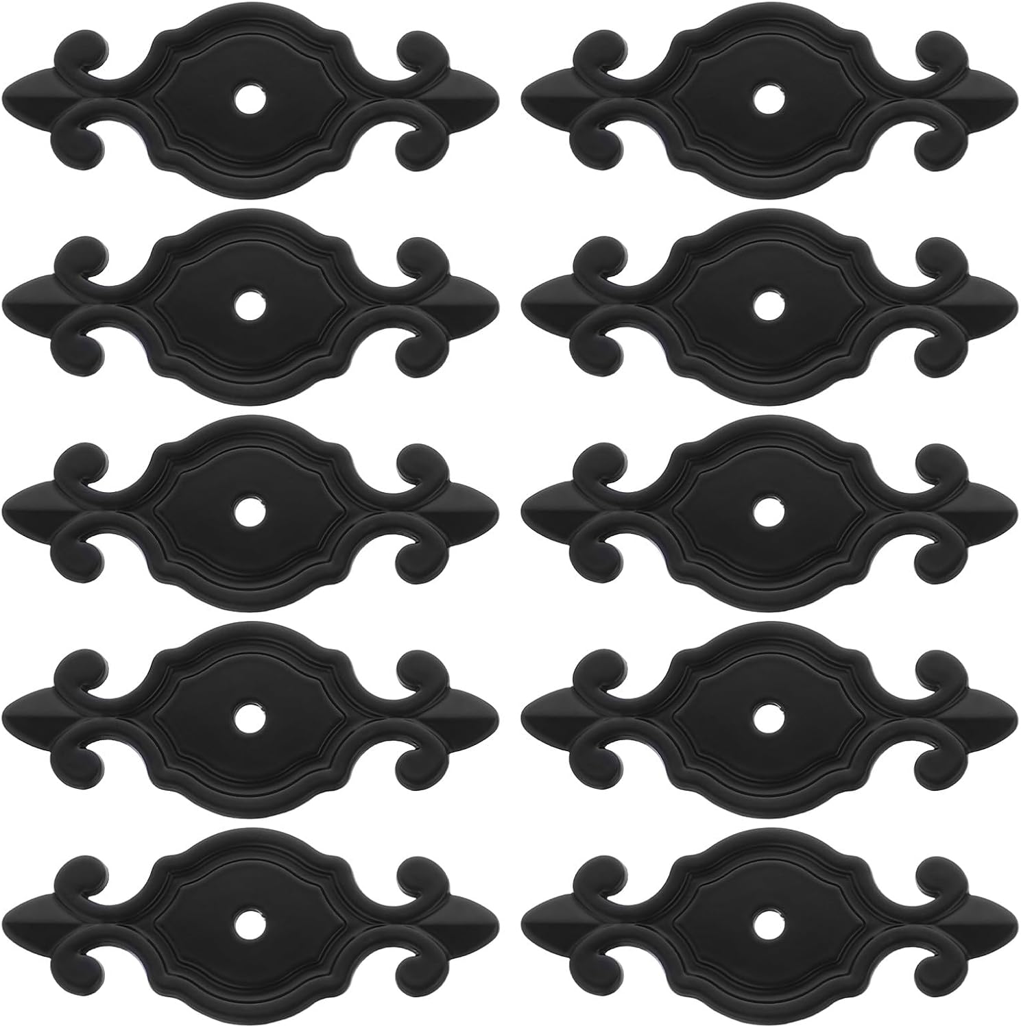 KALLORY 10pcs Retro Knob Backplate for Dressers, Cabinet 2.9x1.2in Black | Escutcheon Plate, Zinc Alloy Material, Hides Blemishes, Single-Hole, Kitchen & Bath Use, for Drawer & Dresser