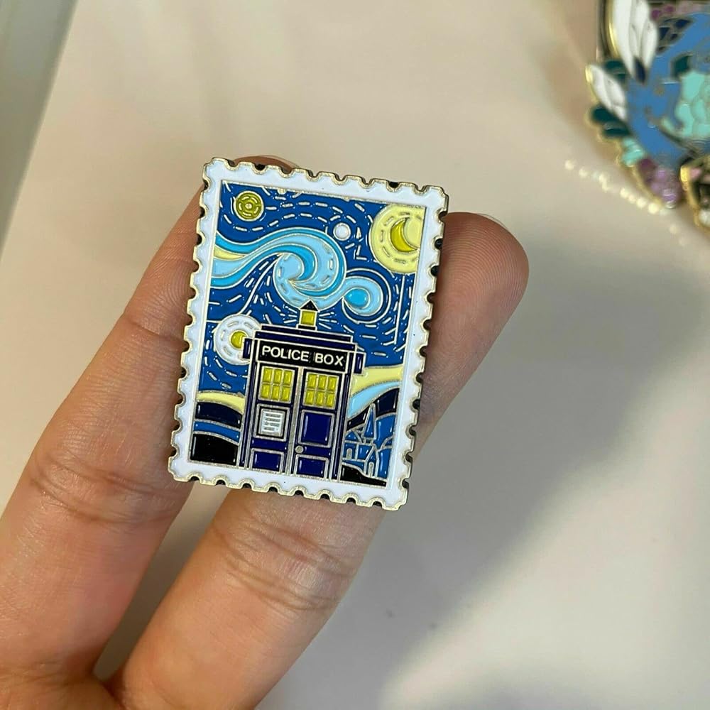 Tardis Starry Night Dr Who Van Gogh Police Box Stamp 3.4