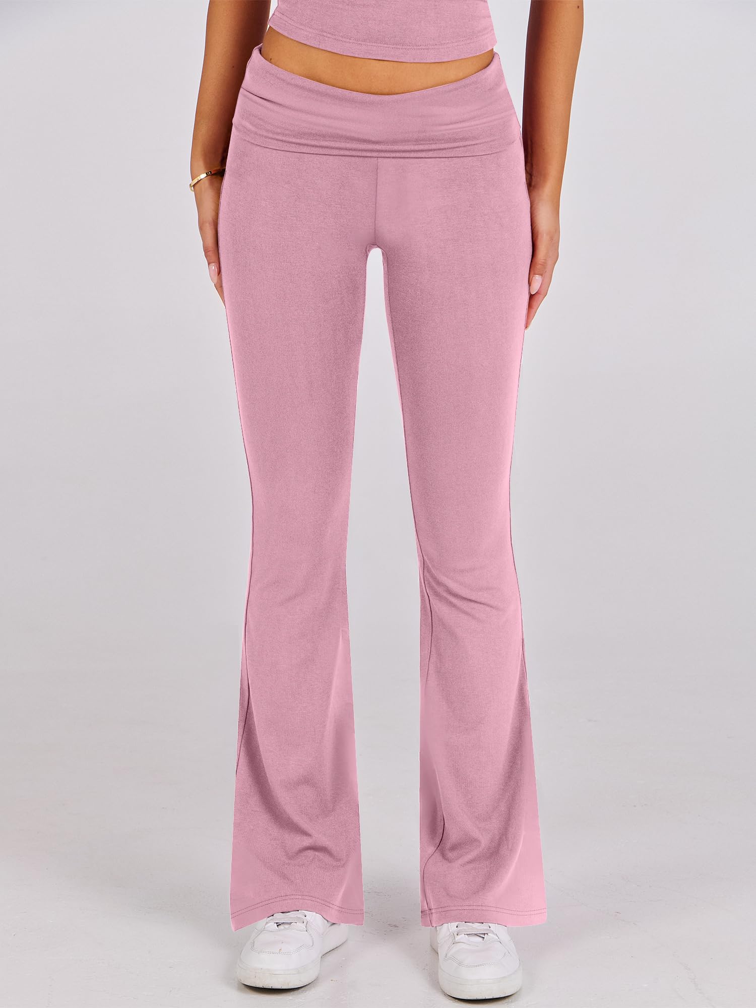 ANRABESS Lounge Sets for Women 2 Piece Foldover Yoga Flare Leggings Pants Crop Tops Casual Y2K Outfits Matching Tracksuit Set: Medium Pink