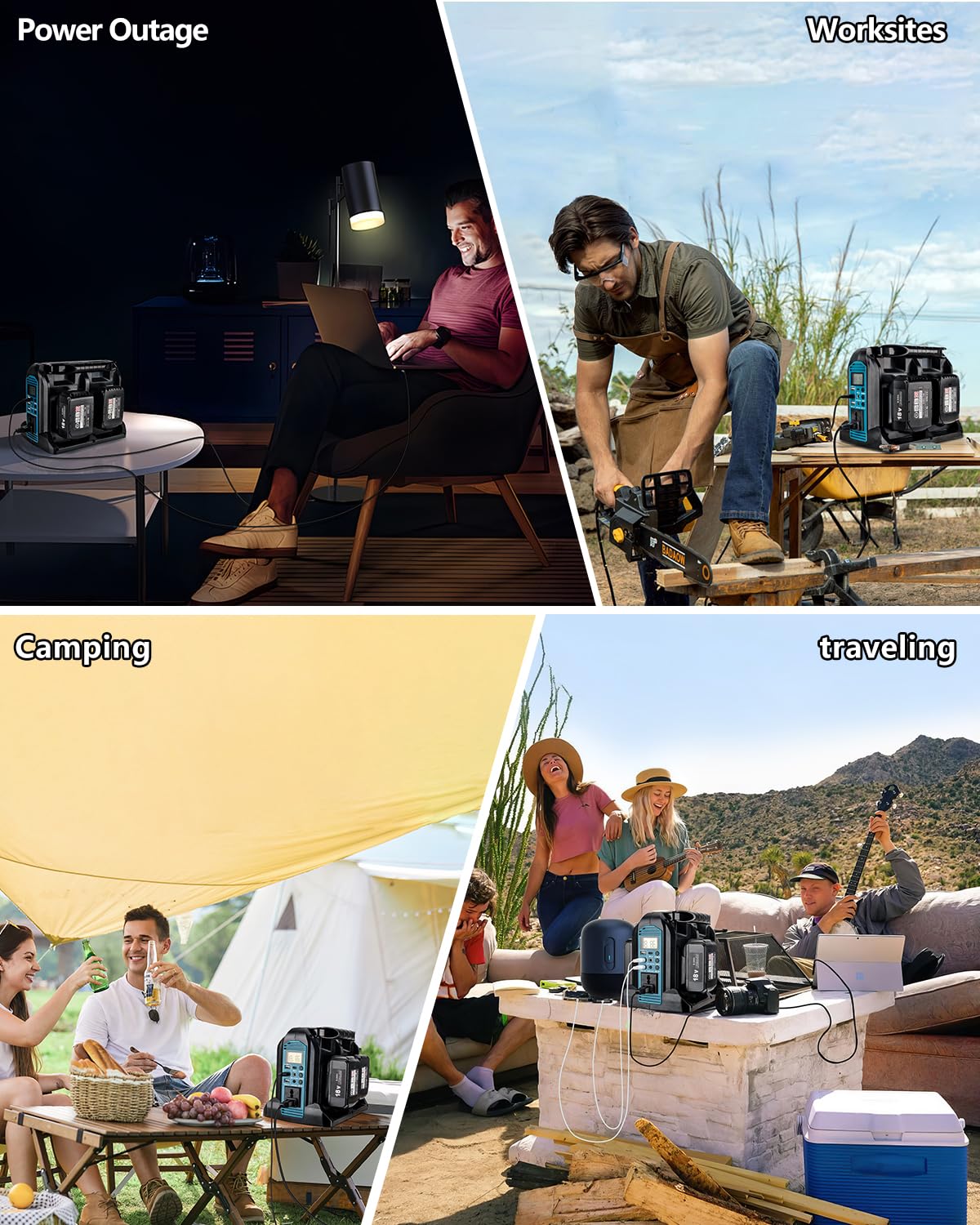 Taingwei 350W Sine Wave Wechselrichter für Makita 18V Batterie, 4-Ports 18V auf 230V Volt Spannungswandler mit 3 USB-A Ports, 1 USB-C Port, 300lm LED-Licht für Camping Reisen Jagd Notfälle (Nur Gerät)