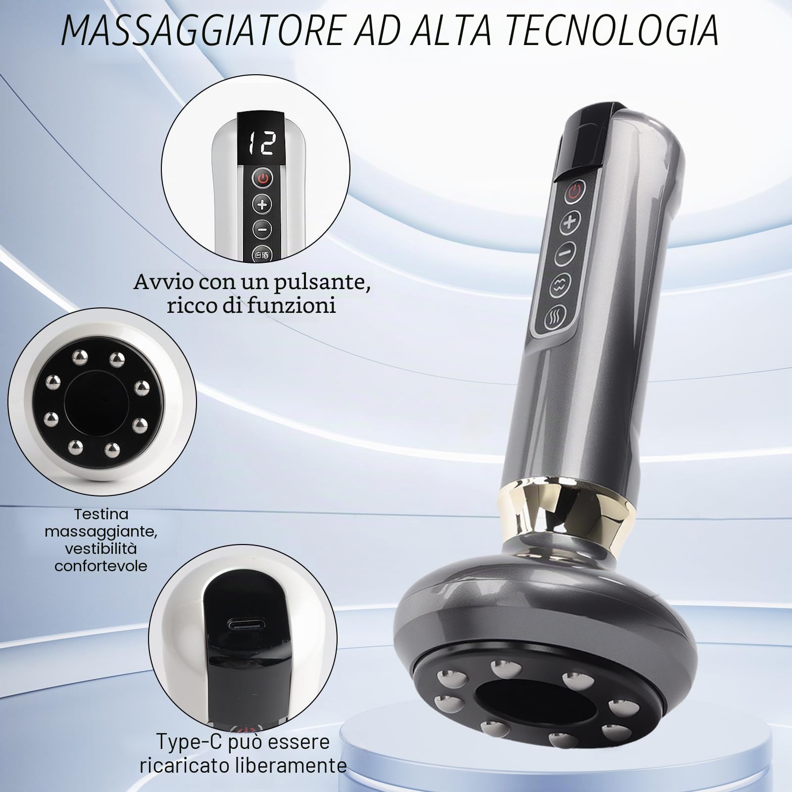 Dispositivo di drenaggio linfatico – Anti cellulite, massaggiatore elettrico a 12 marce, massaggiatore a mano per addome e braccia, ritenzione idrica e dispositivo terapeutico contro linfedema