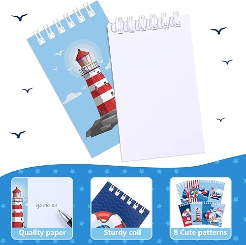 Miniatura 3 de Faccito 24 cuadernos náuticos pequeños con temática náutica en espiral, pequeños bloc de notas náuticos, anclas, cuadernos de bolsillo, bloc de