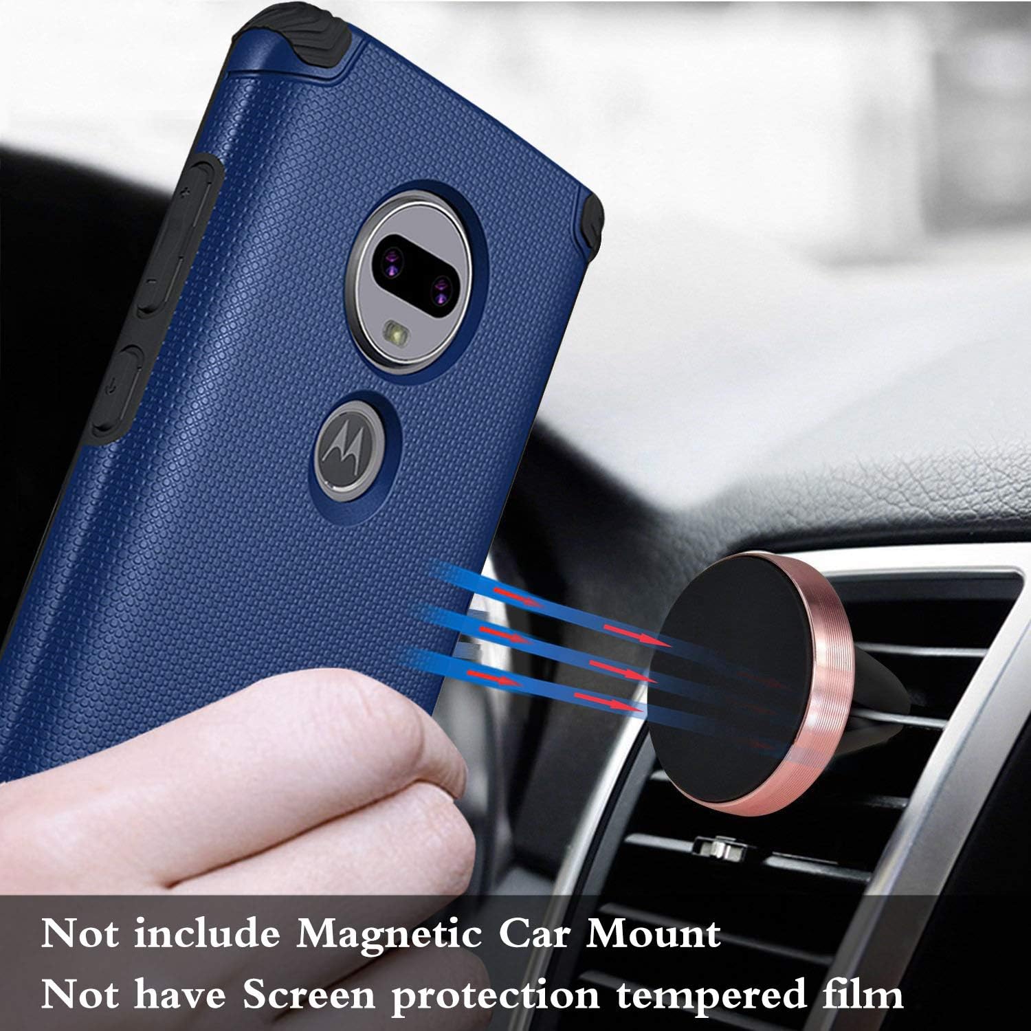 Ownest Compatible Moto G7 Case/Moto G7 Plus Case,Anti-Scratch Silicone Plastic Shell Built-in Magnetic Metal Plate,Resistant Thin Lightweight Slim Protective Cases for Motorola Moto G7-Blue
