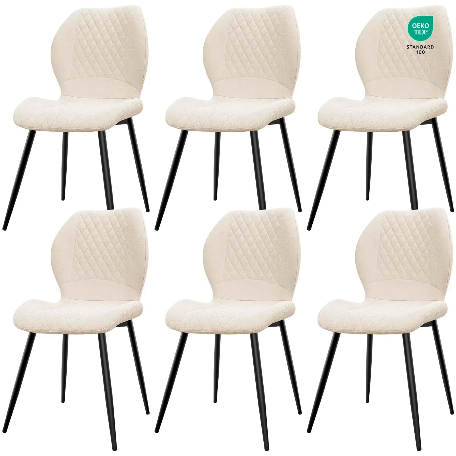 Pack de 6 Sillas de Comedor, Sillas de Cocina, Sillas de Salón, Sillas Tapizadas, sillas ergonómicas de Lino para Comedor, Cocina, Dormitorio, Recepción, Beige