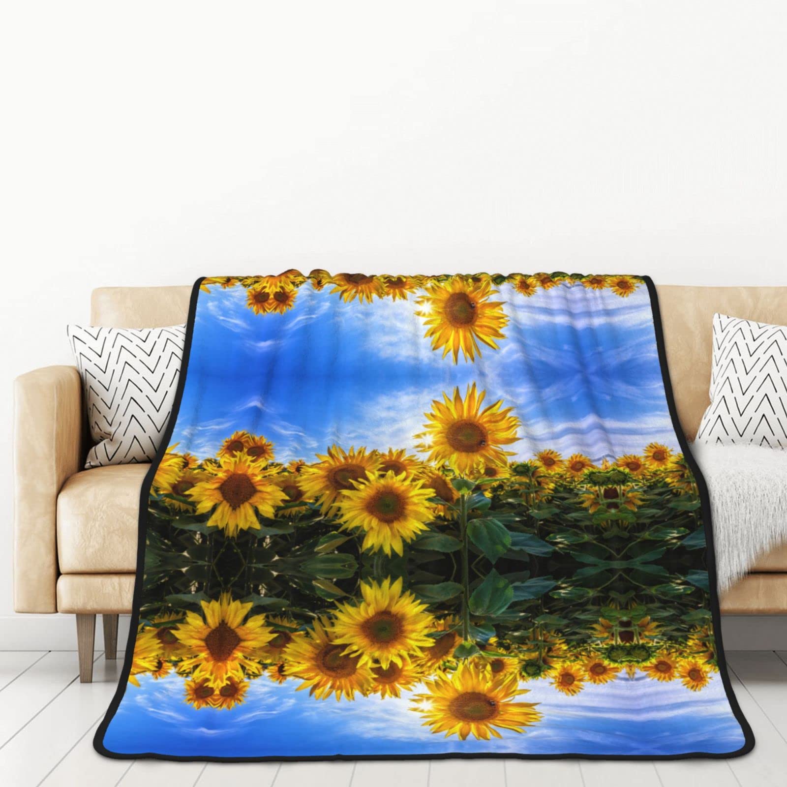 Couverture flanelle haut de gamme au motif tournesol doux et léger pour intérieur soigné