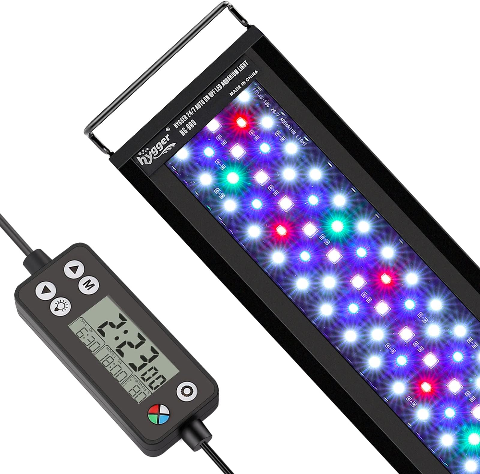 Auto On Off LED Aquarium Light, Full Spectrum Fish Tank Light with LCD Monitor, 24/7 Lighting Cycle, 7 Colors, Adjustable Timer, IP68 Waterproof, 3 Modes for 30"-36" Freshwater Planted Tank