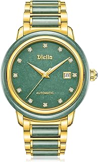 Diella Mens Automatic Watch, Crown with Sapphire, Dial Jade Inlay Exudes a Refined and Elegant Style Date Calendarm, Luminous Display, 5ATM for Men Highend Luxurious Watches Gift (AD6001G)