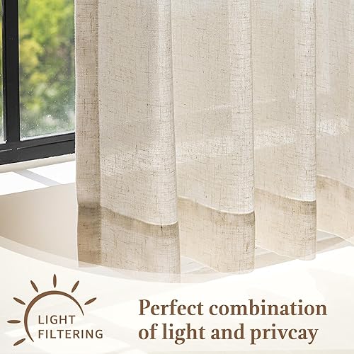 Miniatura 6 de Jinchan Cortinas de lino con pinzas plegadas para cocina, cortinas de 20 pulgadas de lino natural con pestaña trasera, cortinas de estilo granja y