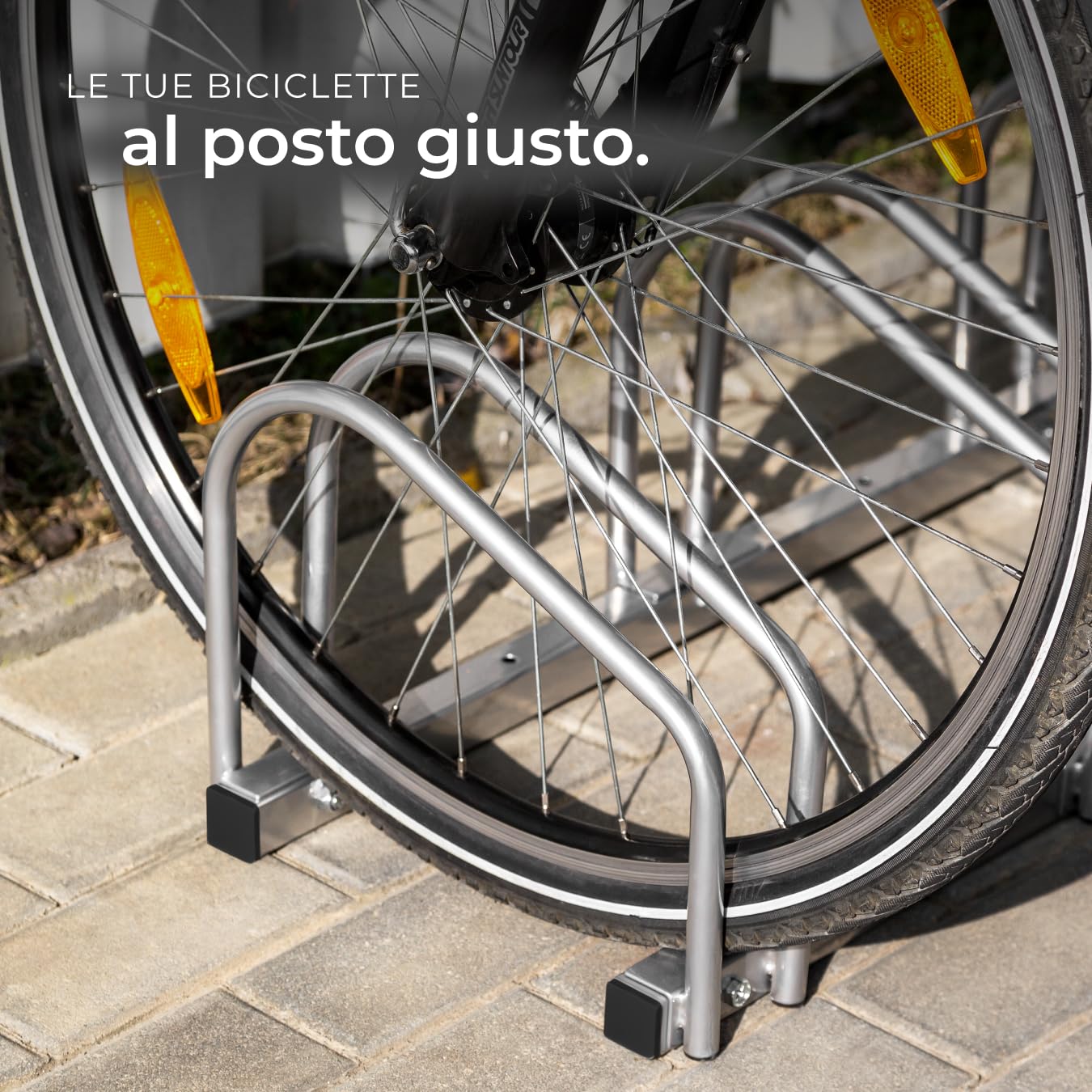 Rastrelliera Biciclette Acciaio 6 Posti Portabici Modulabile Argento
