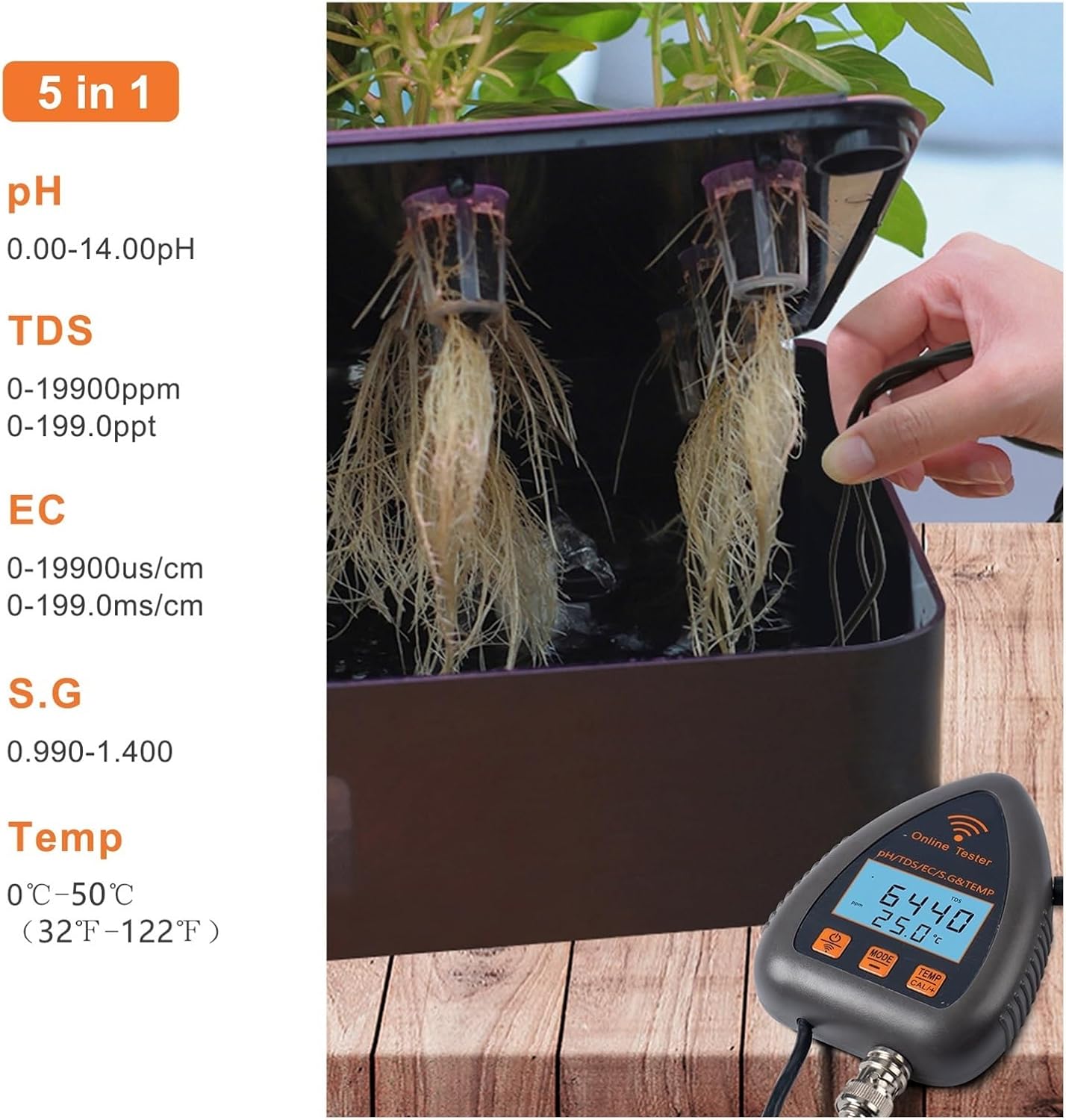 Soil Meter, Smart PH Meter TDS EC S.G Temp Water Quality Tester Online Aquarium Pool Hydroponics Data Logger Monitor for Gardening, Farming