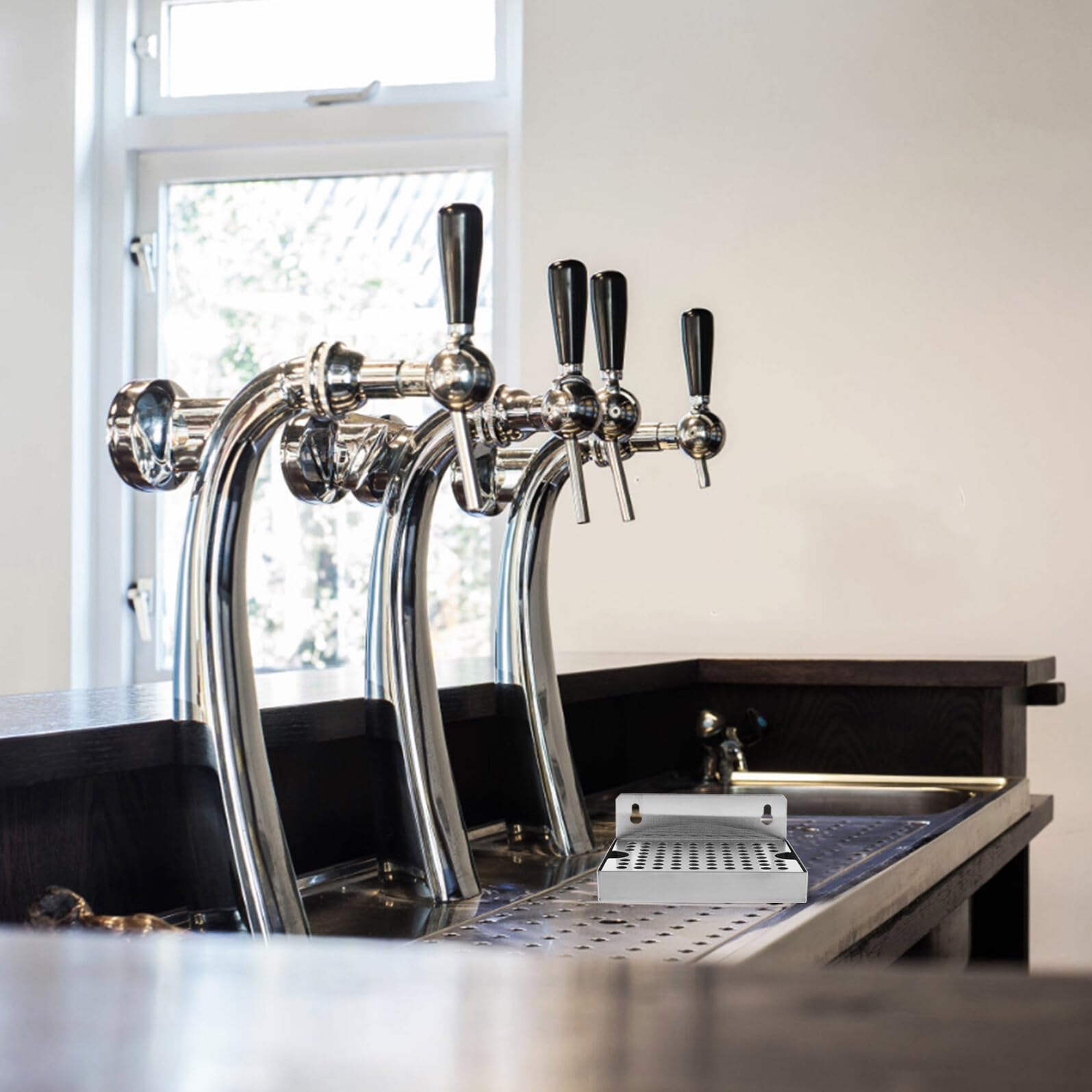Vassoio antigoccia Birra 6" x4,5 in Acciaio Inox, Montaggio a Parete con griglia Rimovibile, vaschetta Raccolta liquidi per spillatore e Dispenser Birra Professionale
