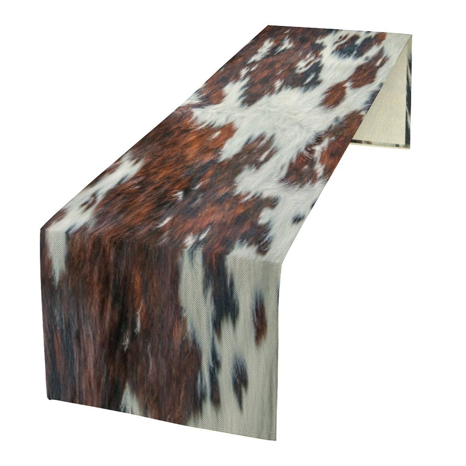 Cow Skin Print Table Runner, Rustic Cottage Country Farm Animal Fur Skin Western Style Brown Cowhide Print Dinner Runner for Home Kitchen Dining Table Decoration 13"x108" — image 1