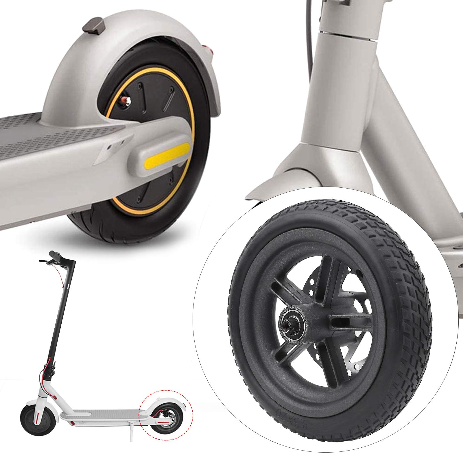 BuyWeek Roue Arrière de Scooter Électrique pour Xiaomi Pro, Roue Arrière de Trottinette Électrique 8,5 Pouces avec Pneus Creux et Frein à Disque 120 mm