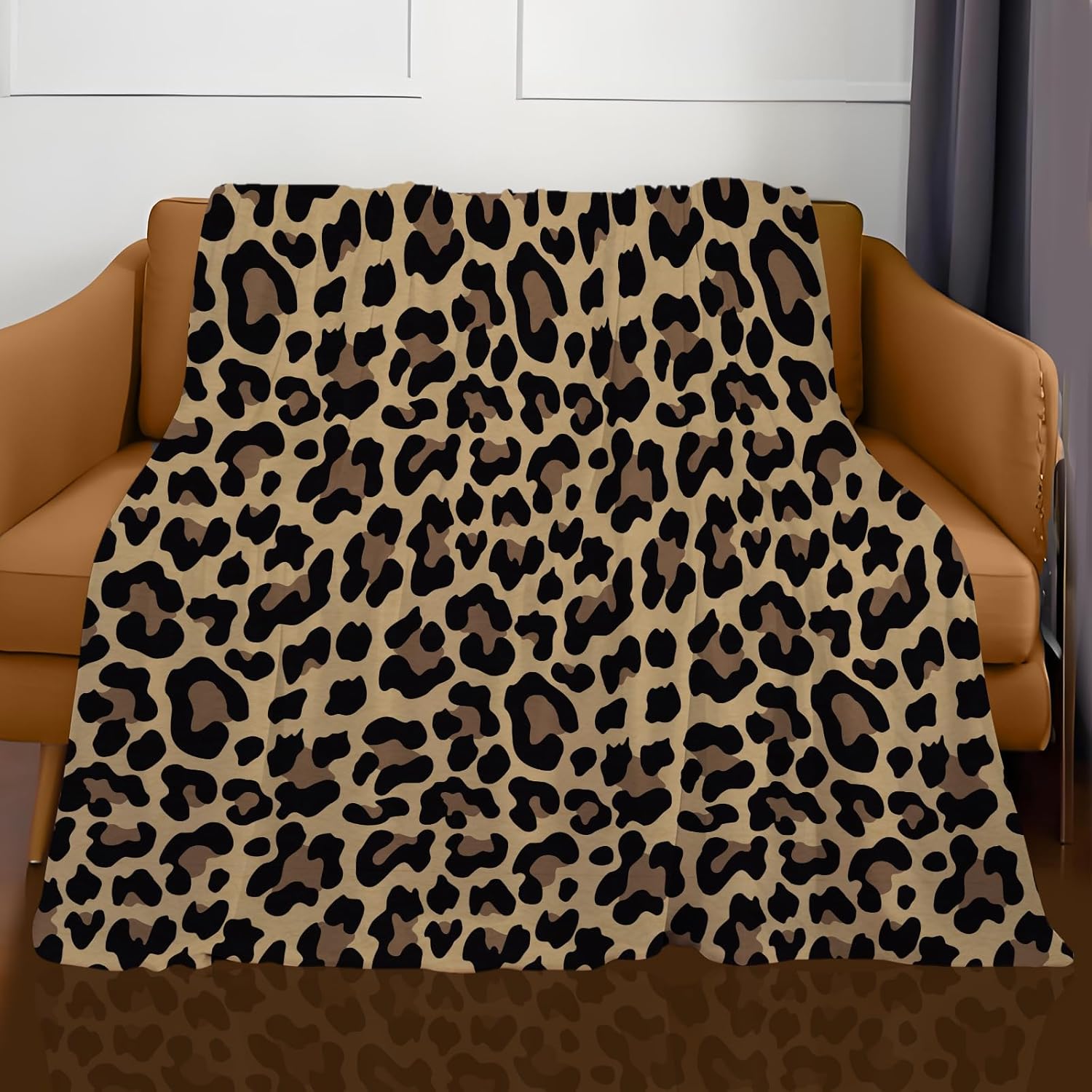 Throw Blanket for Couch, 300GSM Warm Soft Cozy Flannel Blanket, Cute Blanket for All Seasons Bedroom Home Decor Gifts, Brown Cute Leopard 50x60 Inches