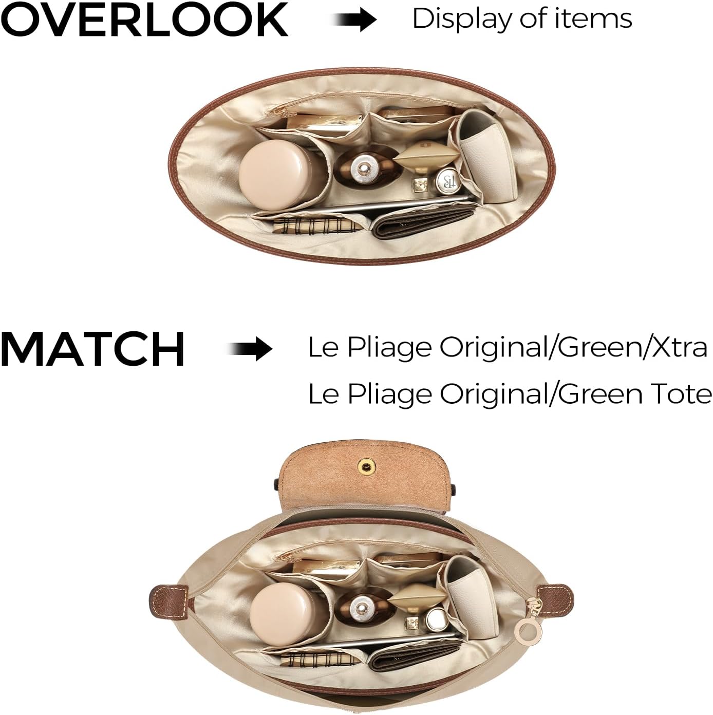 GIVLEFLY Backpack Organizer Insert & Liner with Cup Holder, fits Longchamp Le Pliage Original M Backpack, Green M, Xtra Backpack and Original M Tote, Lightweight Shaper - Image 2