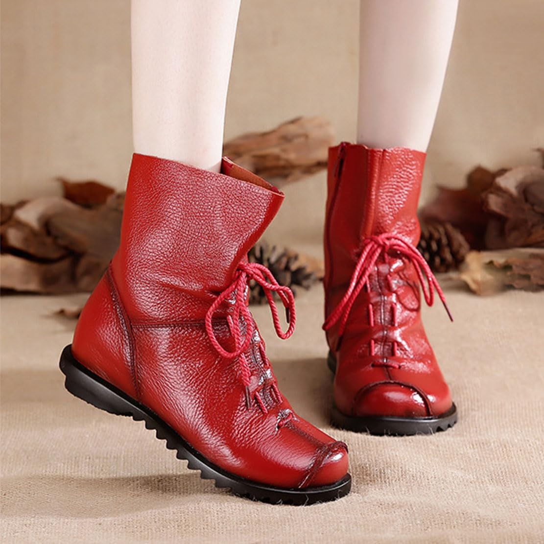 Women PU Leather Comfortable Combat Waterproof Ankle Boots Warm Fur Snow Slip On Classic Mid-calf Fur Lining Fashion Multiple Colors Winter Boots