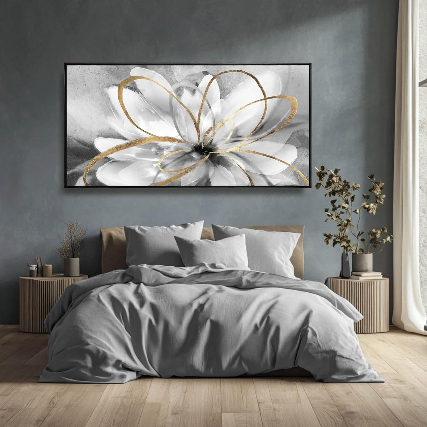White Flowers Wall Art Canvas Wall Decor Large Floral Artwork Pictures for Living Room 24”x48” Framed Wall Picture for Women Girls Room