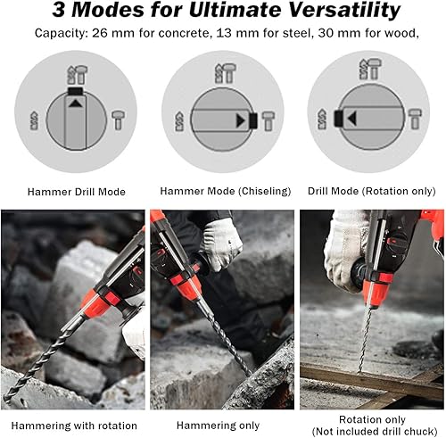 Miniatura 2 de Goplus 1 pulgada SDS Plus taladro de martillo giratorio inalámbrico, 20 V 3 funciones velocidad variable martillo de demolición kits con 4.0 Ah