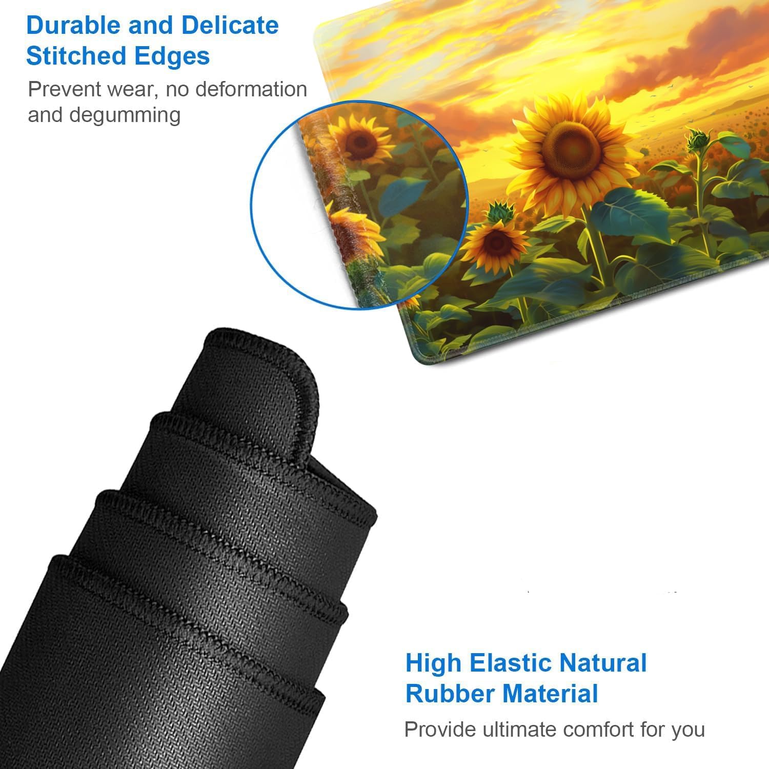 for MTG Playmat + Drawstring Travel Pouch + 6 Dice Counter, for Trading Card Game Playmats or Mouse Pad, Anti-Slip Rubber 24 x 14 in, Sunflower Field for TCG Playmat (No with Zone)