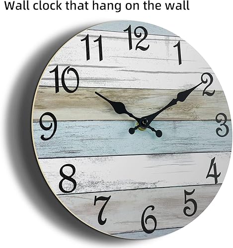 Miniatura 6 de CHYLIN Reloj de pared, silencioso sin tictac, funciona con pilas, reloj rústico costero de campo decorativo para baño, cocina, dormitorio, 8