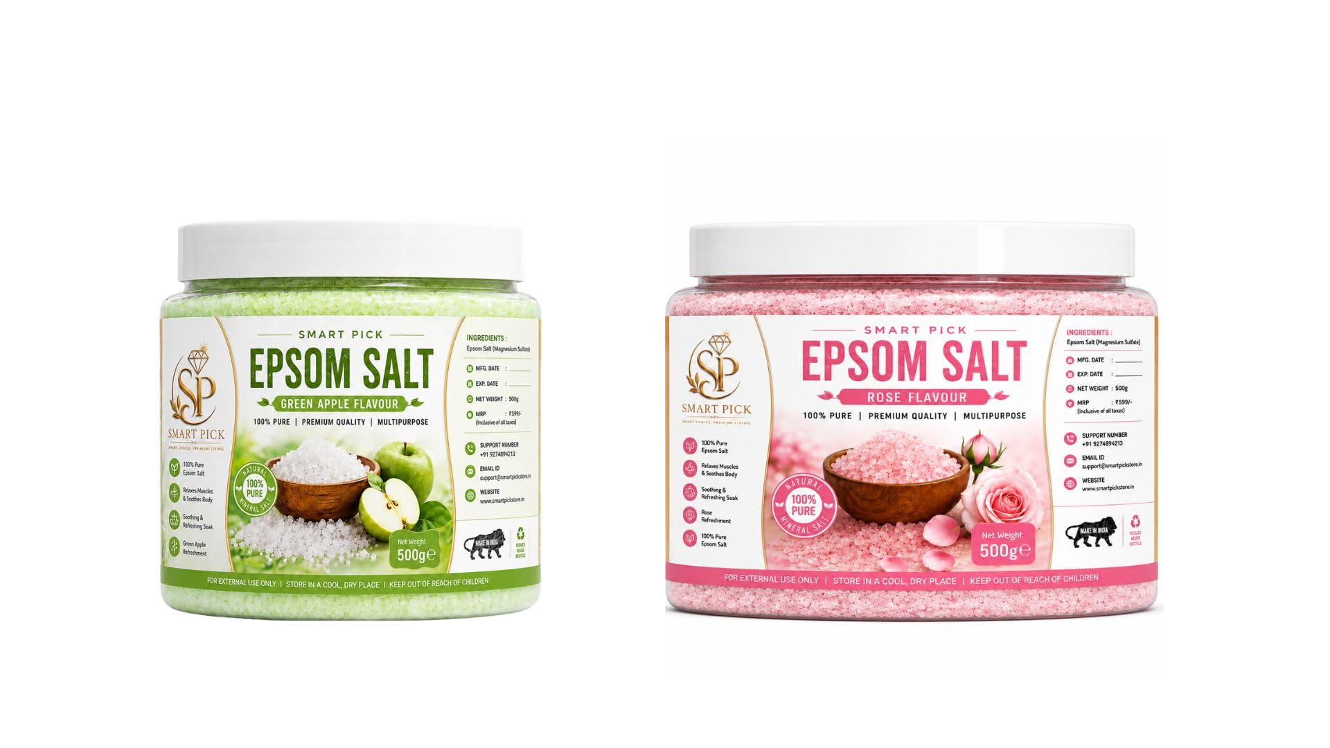 Bath Epsom Salt Buy 1 Get Another 1 Combo (Rose + Green Apple, 500g + 500g), Perfect for warm water baths that help create a refreshing and relaxing self-care routine.-image-31