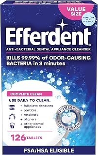 Efferdent Complete Clean Denture Cleaner Tablets for Retainers, Aligners, Mouthguards - 126 Count, Kills 99.99% Bacteria