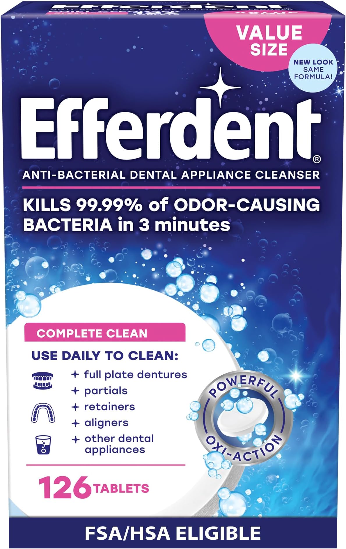 Efferdent Original Anti-Bacterial Denture Cleanser (Tablets, 126 Count)