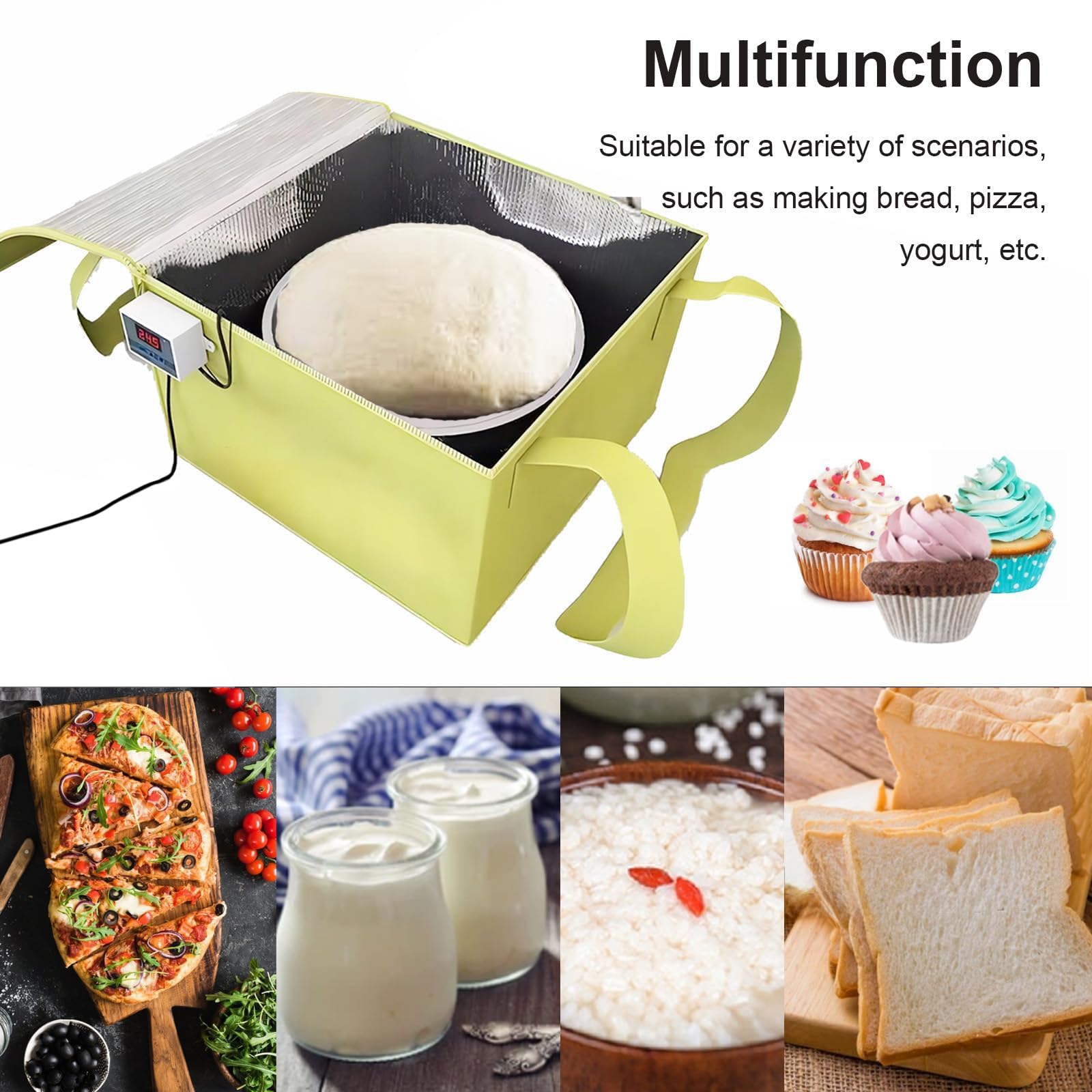 Horno de masa multiusos (-50-110 °C), con control de temperatura y temperatura de parada ajustable, sin olor al calentarse, ideal para hacer pan, yogur y natto,Yellow