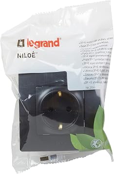 LEGRAND Socket 2P+T, Niloé Monobloc, 16A 230V, Full, Black, 396492