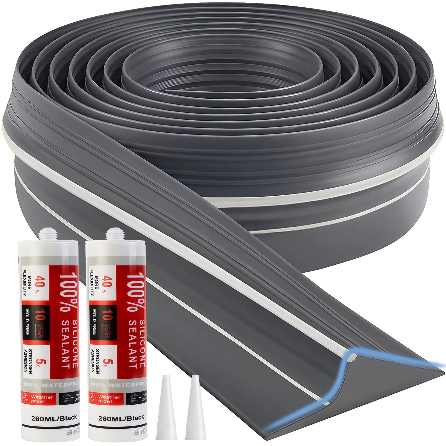 Jin&amp;Bao Gray Garage Door Threshold Seal 20FT Rubber Strip &amp; 2 Adhesive