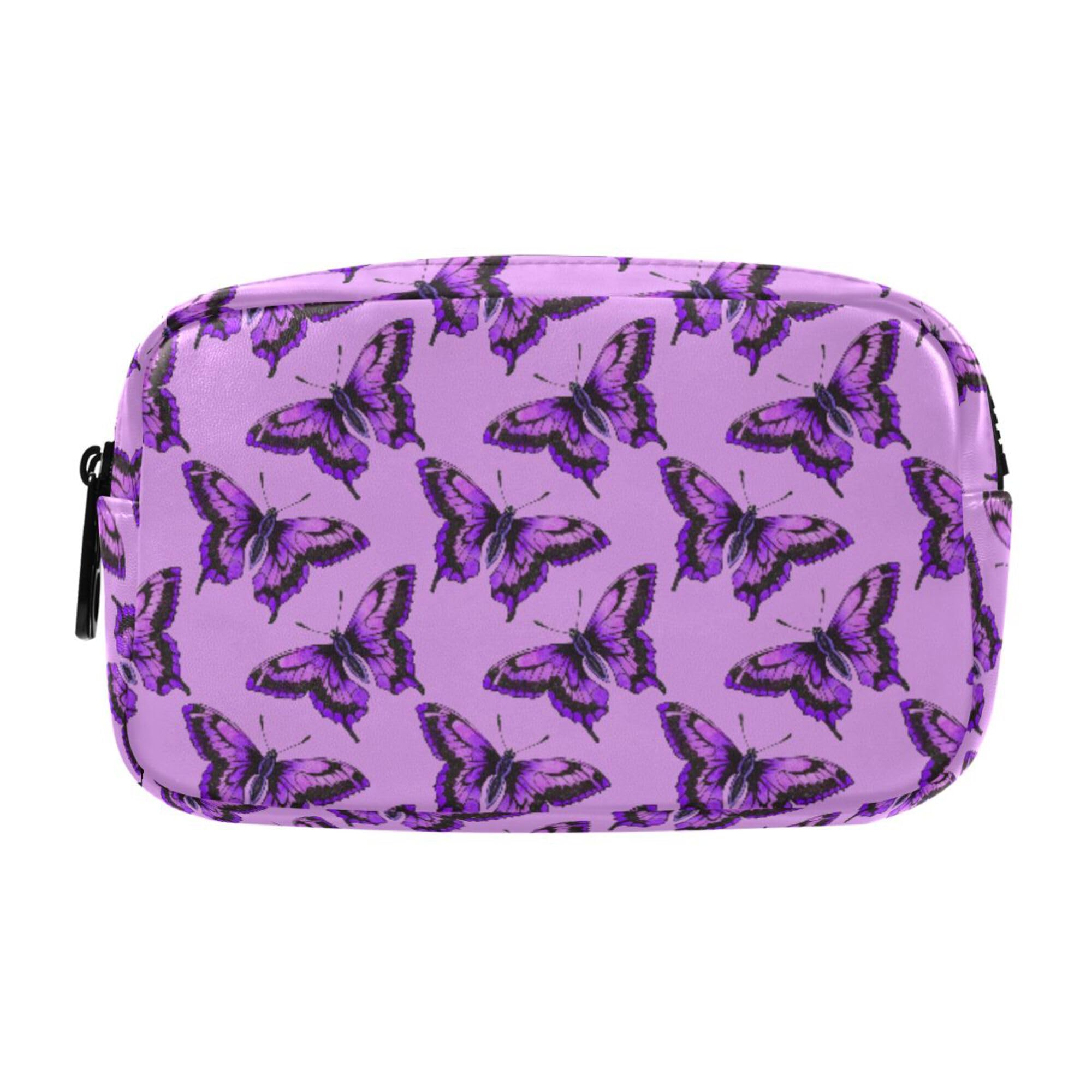 ALAZA Aesthetic Leather Pencil Case with 2 Compartments Purple Butterfly