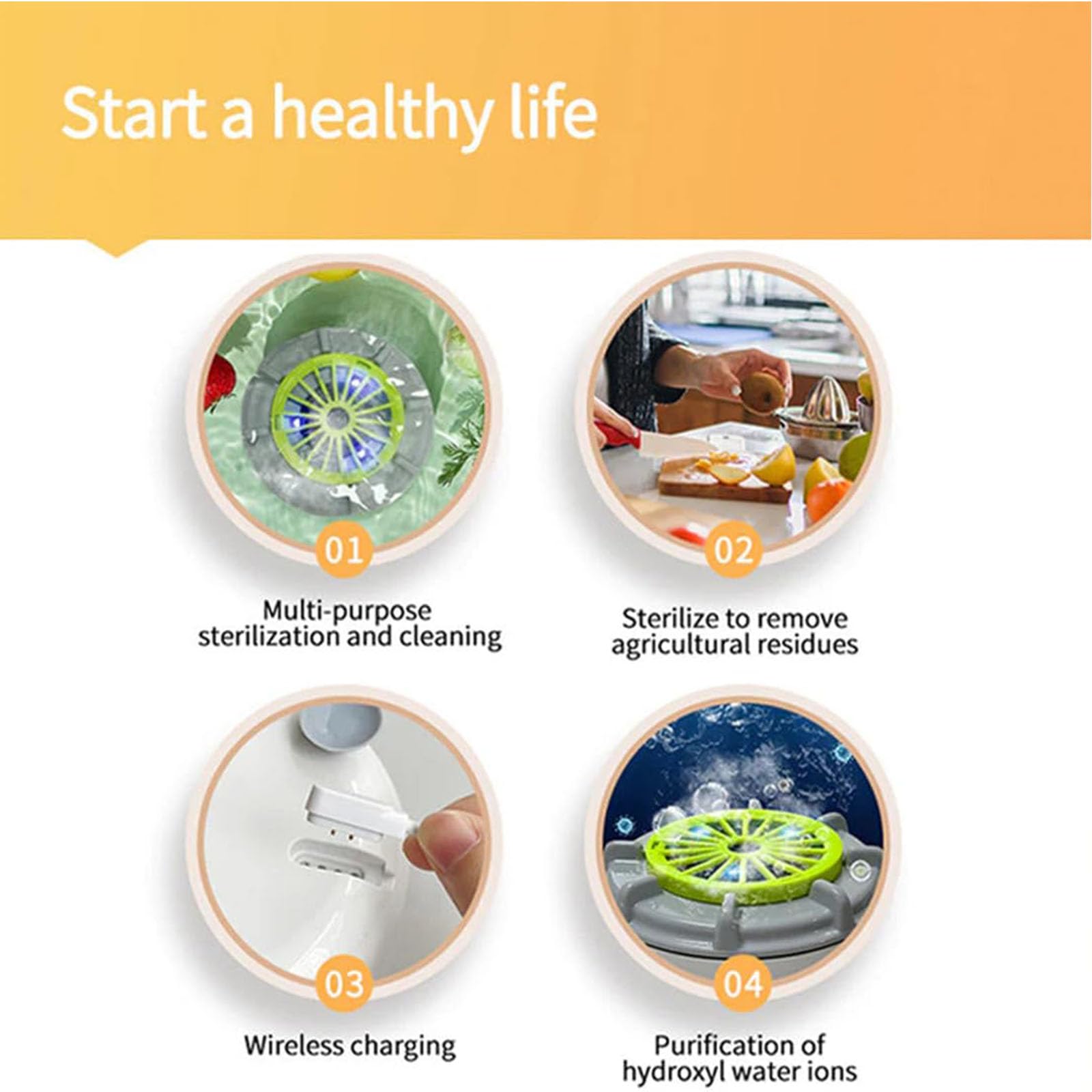 2026 Update Efficient Portable Fruit and Vegetable Washer, Rechargeable, Waterproof Automatic Cleaner with Swirl & Ultrasonic Tech for Fruits, Vegetables, Grains, Meat, Seafood, and Berries (USB) — view 8