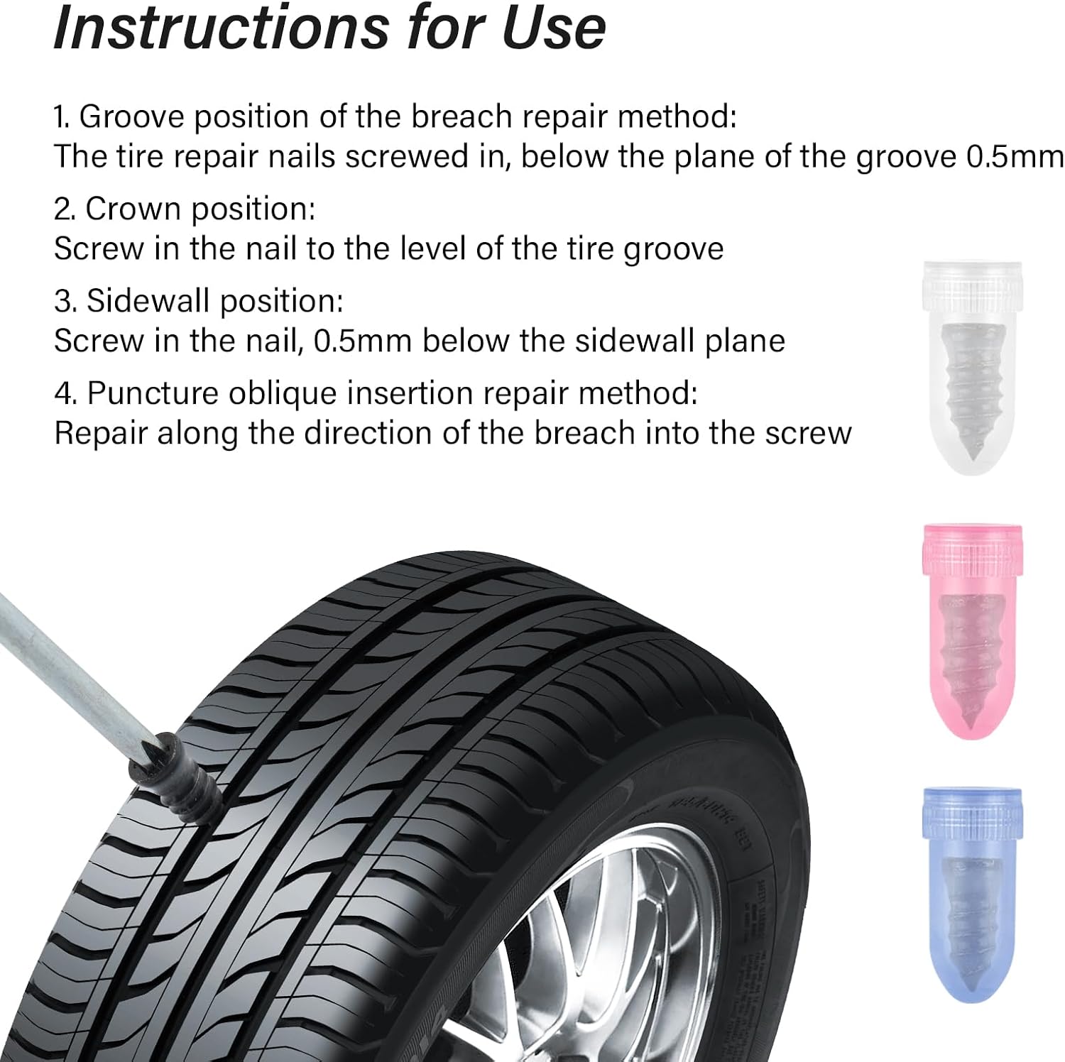 Pack of 90 Tire Repair Kit with Plugs,Self-Service Tire Repair Plugs with Screwdriver for Tire Puncture Repair,3 Size Screw in Tire Plugs Flat Tire Repair Kit for Most Cars (3 Size 90PCS)