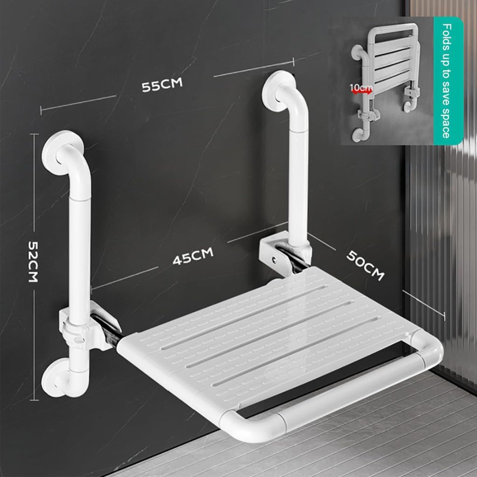 Silla de Ducha Plegable,Asiento Ducha Plegable Pared Montada,Silla Abatible Ducha Montado en la Pared,Taburete de Baño para Personas Mayores y Discapacitadas,Carga Máxima De 100Kg
